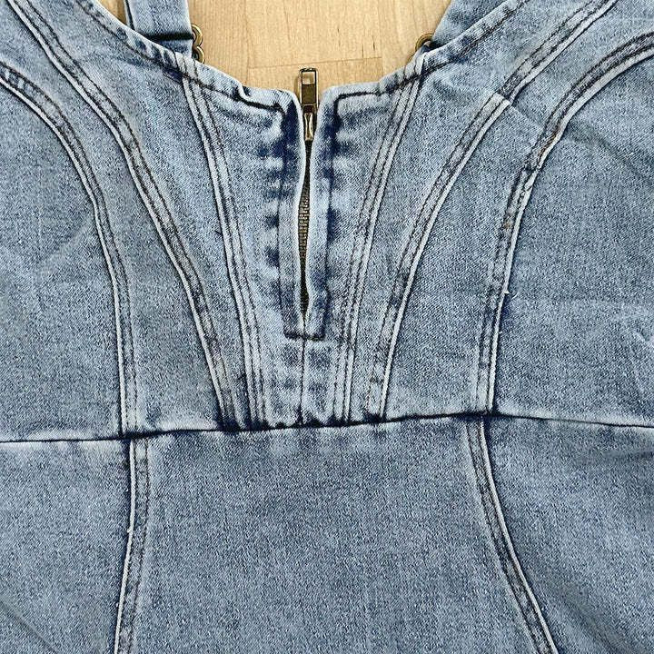 Heidi-Mode | Träger-Jeanskleid mit U-Ausschnitt - Sommerliches, Lässiges, Eng Anliegendes Slim-Fit-Kleid mit Schlitzdesign - Image 5