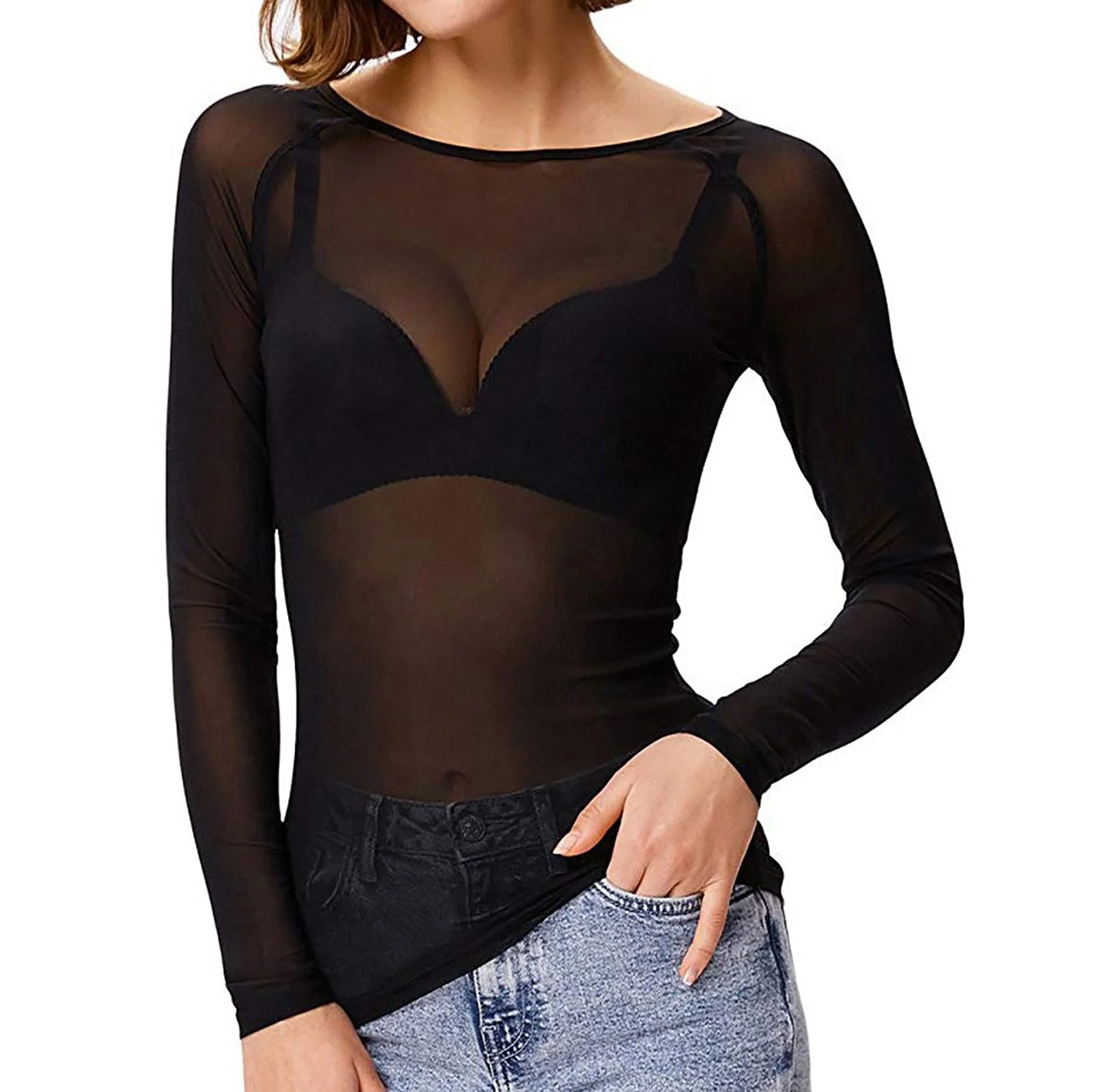 Heidi-Mode | Transparentes Mesh Langarmtop für Damen - Image 2