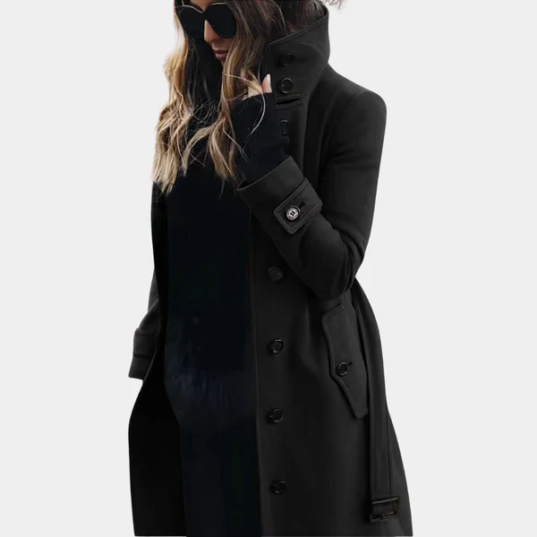 Heidi-Mode | Trenchcoat Taillierte Passform Wolltextur Vollständig Länge Gürtel an der Taille - Image 4