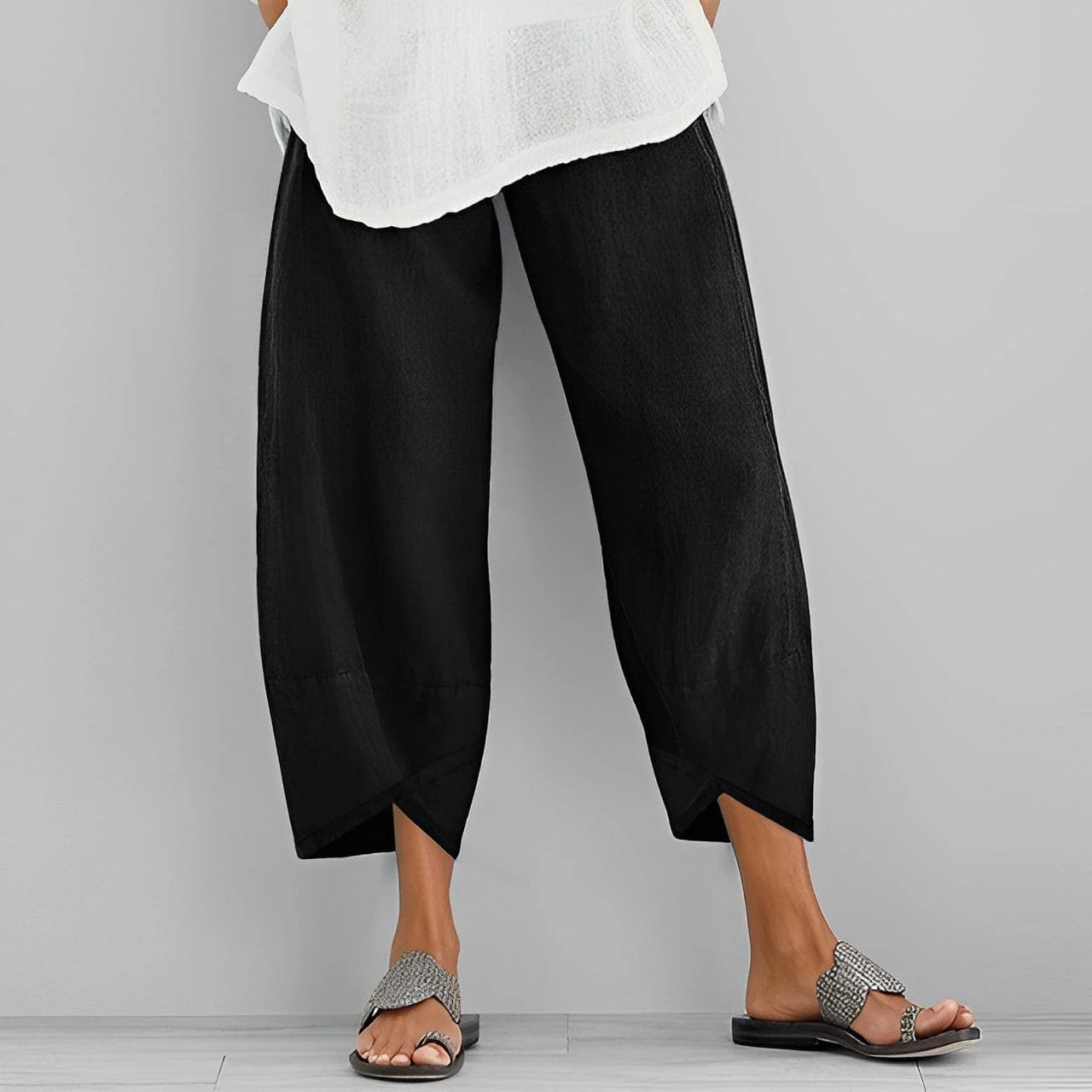Heidi-Mode | Trendige Weite Asymmetrische Leinenhosen für Damen - Image 3