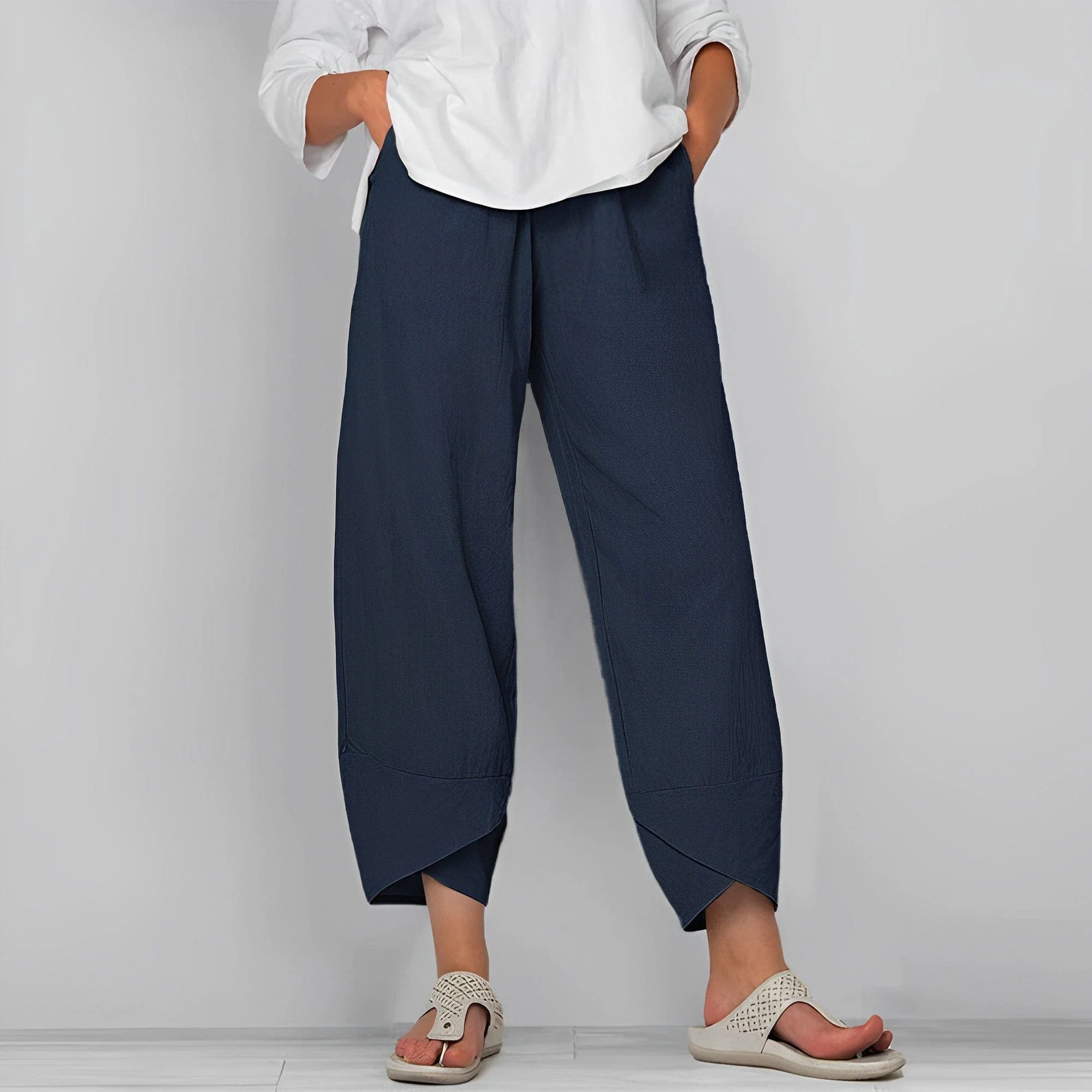 Heidi-Mode | Trendige Weite Asymmetrische Leinenhosen für Damen - Image 5