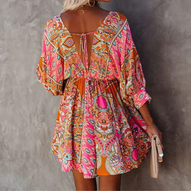 Heidi-Mode | Trendy Kurze Boho Blumenkleid für Damen
