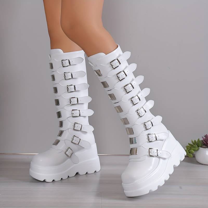 Heidi-Mode | Trendy Stiefel Auf Plattform mit Schnallen