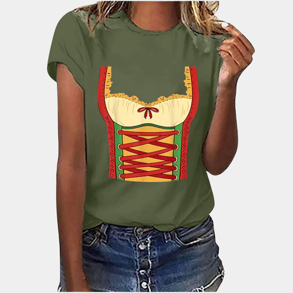 Heidi-Mode | T-Shirt Kurze Ärmel Dirndl Druck T-Shirts Damenbekleidung