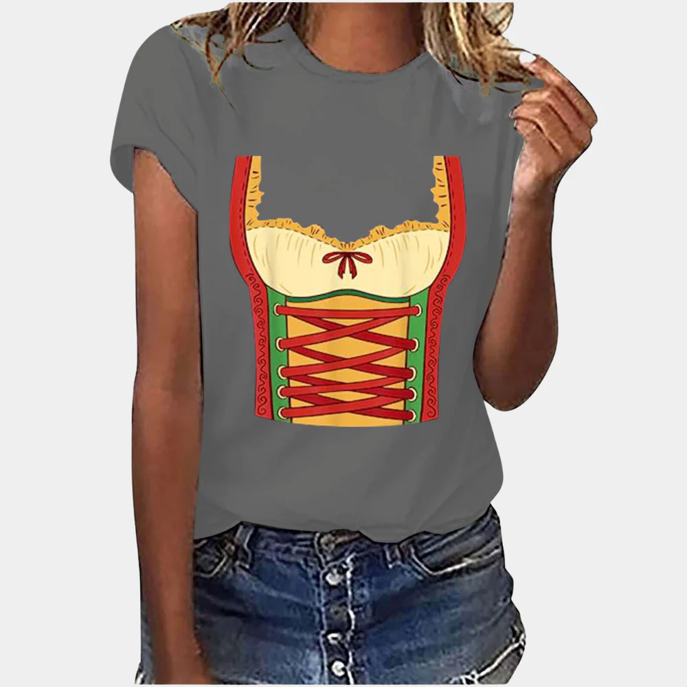 Heidi-Mode | T-Shirt Kurze Ärmel Dirndl Druck T-Shirts Damenbekleidung - Image 2