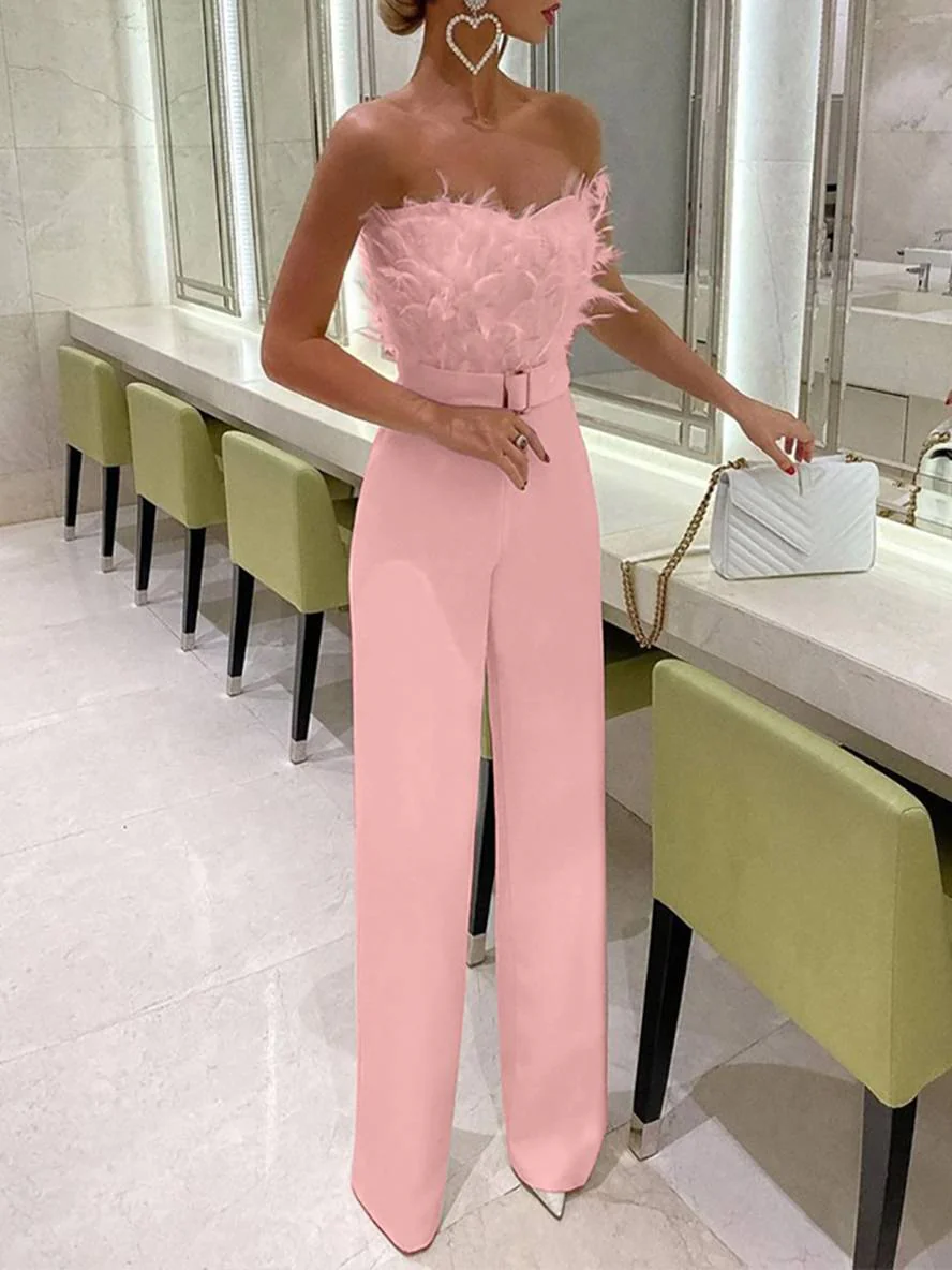 Heidi-Mode | Kombination Tube mit Gerader Beinform Bustier mit Federn Elegante Frau Weiß - Image 6