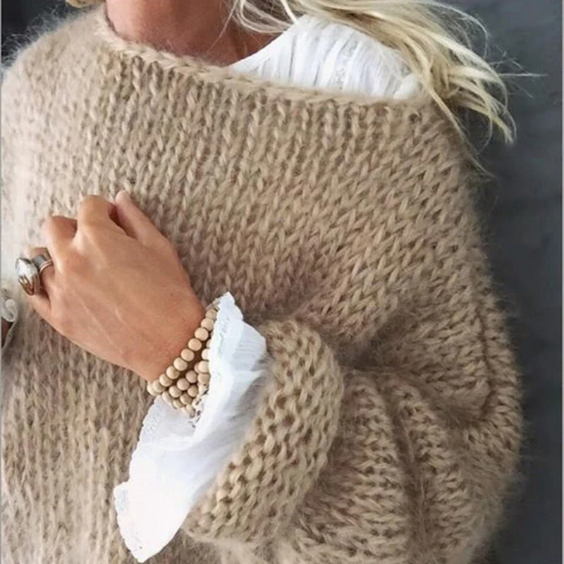 Heidi-Mode | U Boot Ausschnitt Grob Gestrickt Oversize Pullover Damen Strickwaren - Image 2