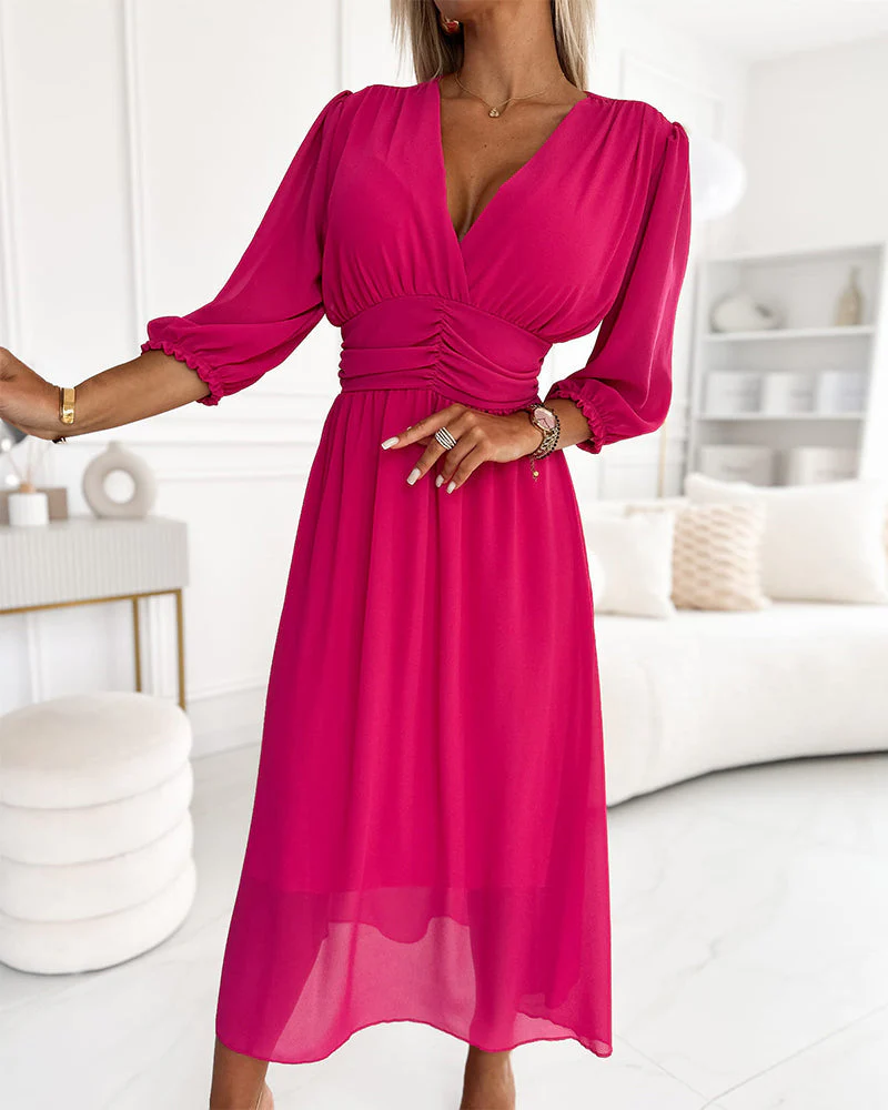 Heidi-Mode | Unifarbenes Tailliertes Kleid mit V-Ausschnitt - Image 12