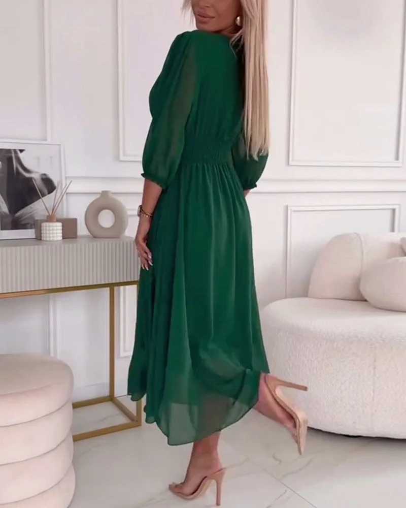 Heidi-Mode | Unifarbenes Tailliertes Kleid mit V-Ausschnitt - Image 3