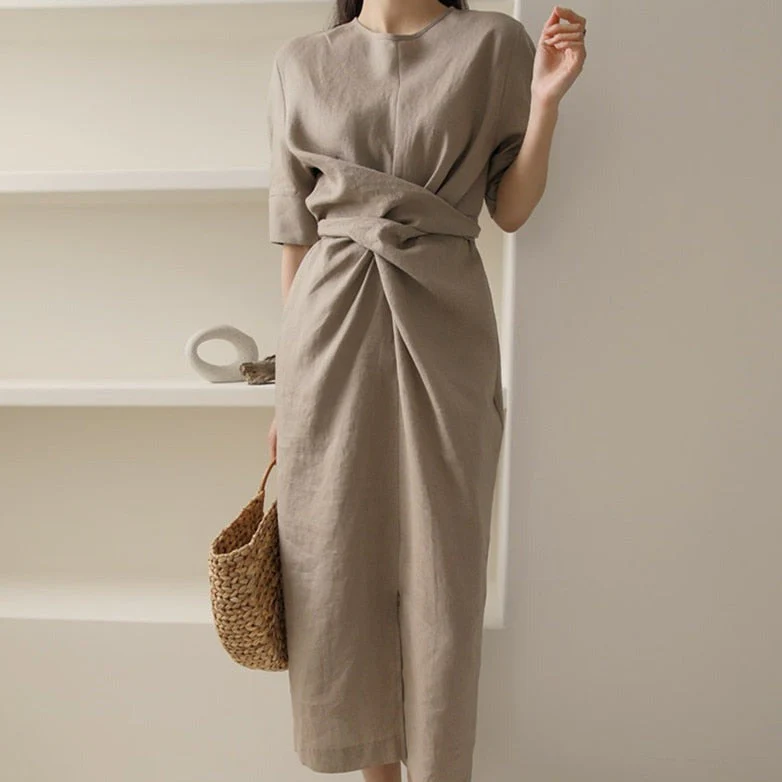 Heidi-Mode | Unregelmäßiges Kleid Aus Leinen In Khaki