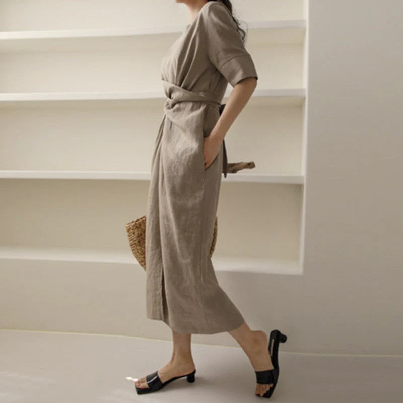 Heidi-Mode | Unregelmäßiges Kleid Aus Leinen In Khaki - Image 2
