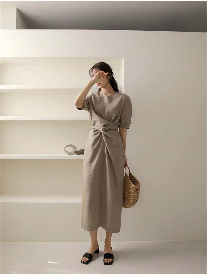 Heidi-Mode | Unregelmäßiges Kleid Aus Leinen In Khaki - Image 4