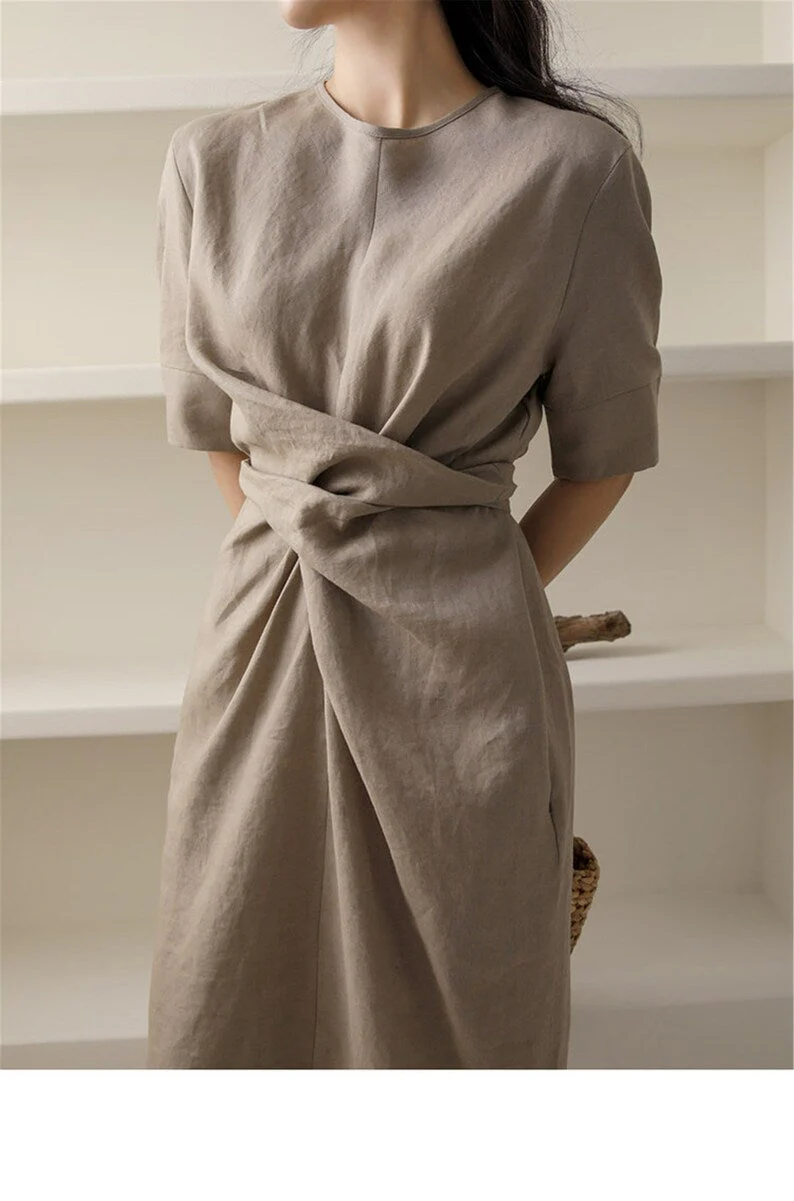 Heidi-Mode | Unregelmäßiges Kleid Aus Leinen In Khaki - Image 6