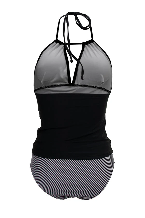 Heidi-Mode | V-Ausschnitt Bauchkontrolle Streifen Druck Tankini Set - Image 7