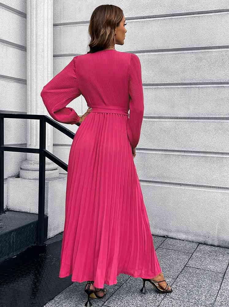 Heidi-Mode | V-Ausschnitt Bindegürtel Falten Maxi Kleid - Image 10
