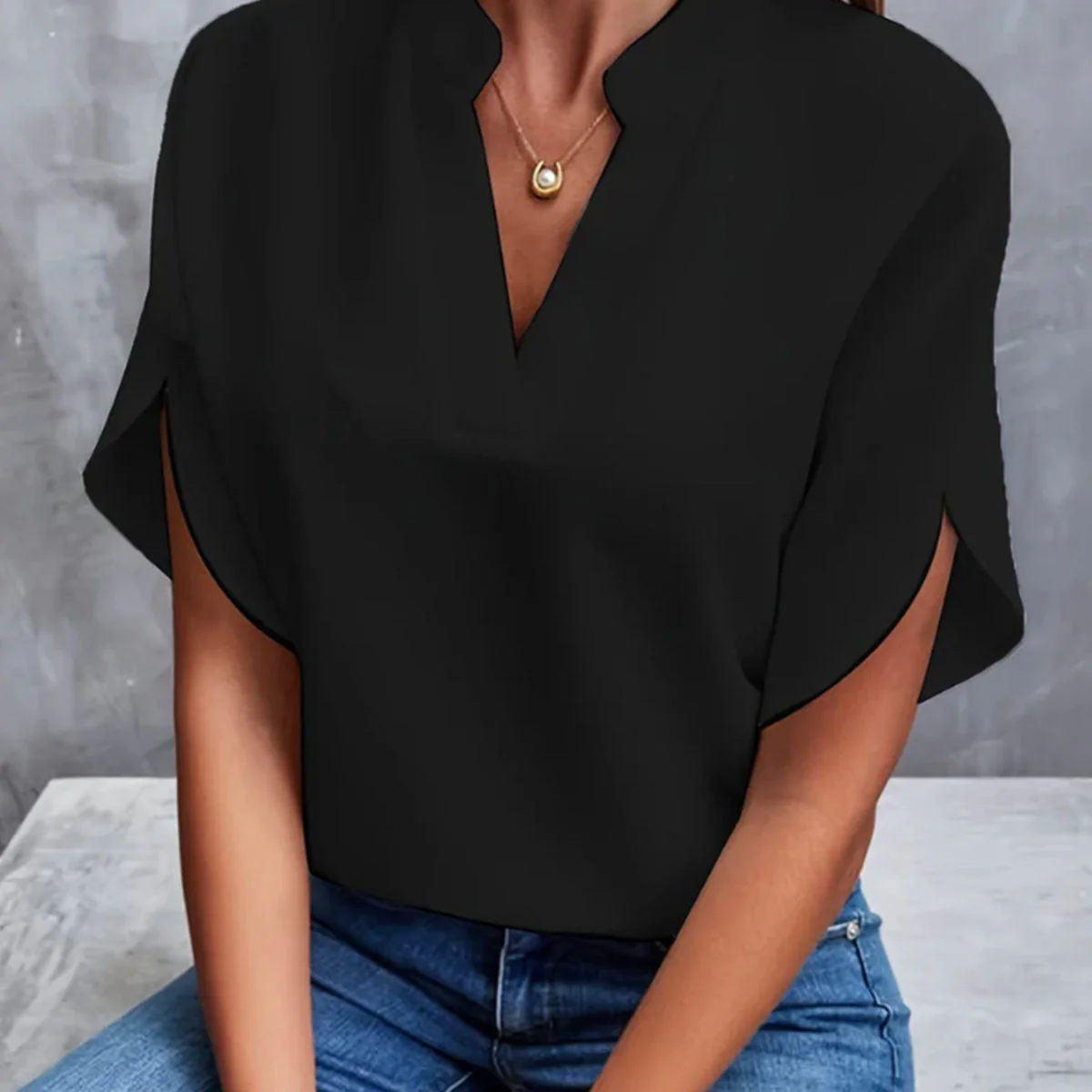 Heidi-Mode | V-Ausschnitt Damen Kurzarm-Shirt - Image 2
