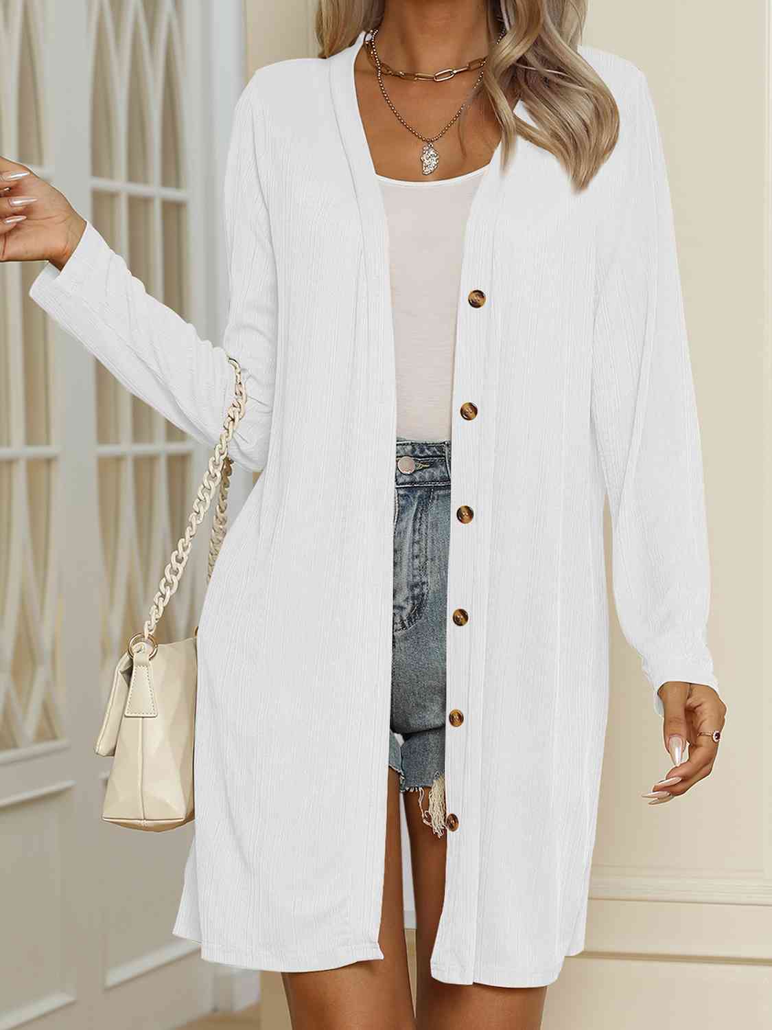 Heidi-Mode | V-Ausschnitt Knopf-Oben Langarm Cardigan - Image 15