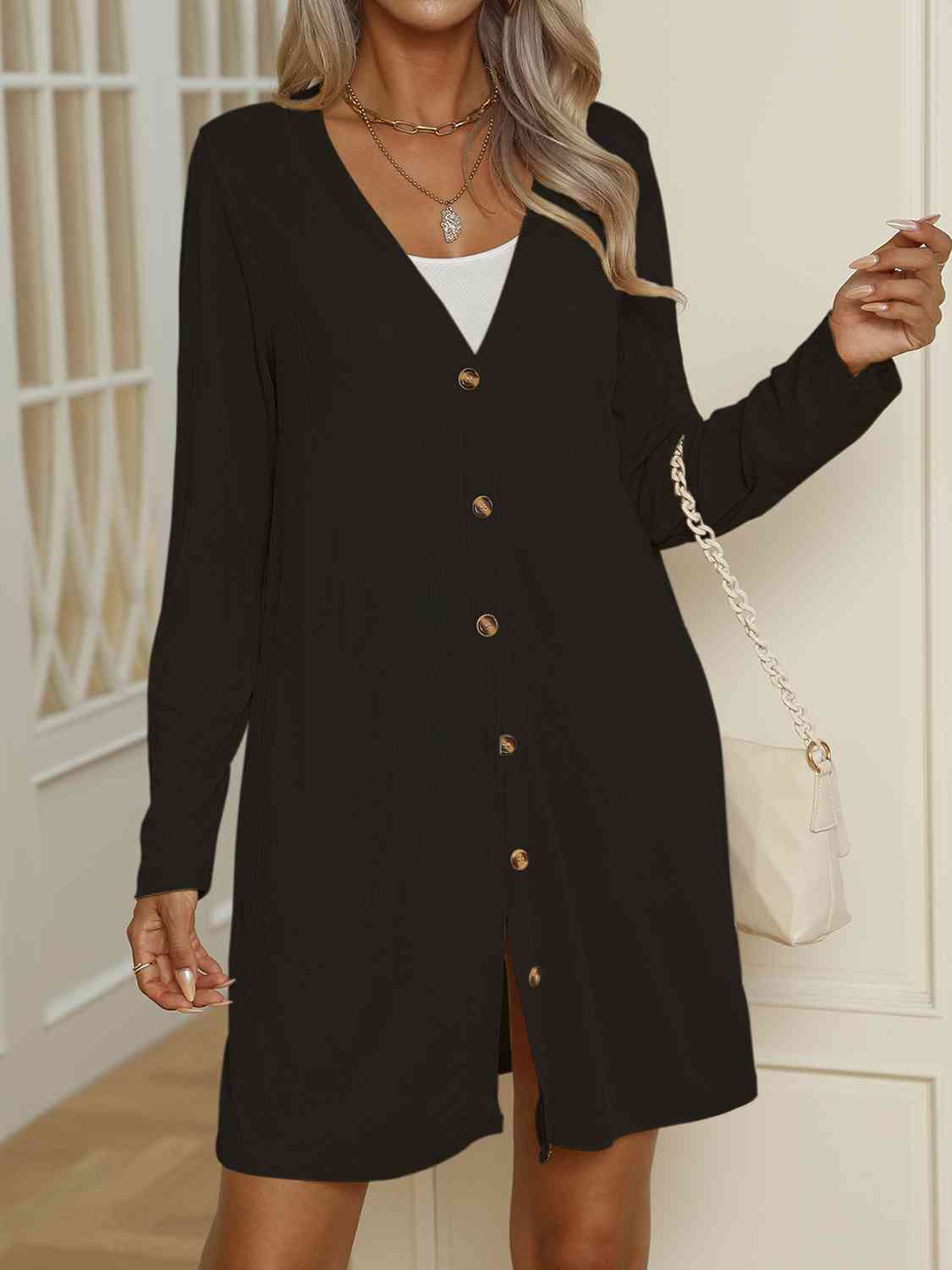 Heidi-Mode | V-Ausschnitt Knopf-Oben Langarm Cardigan - Image 16