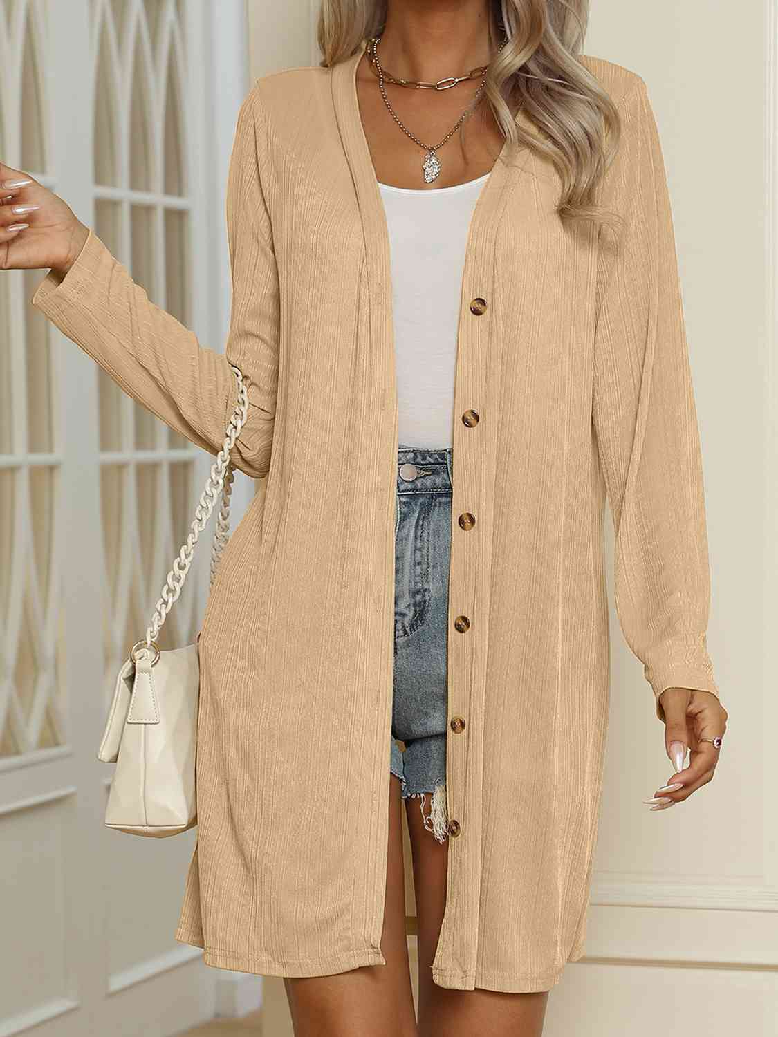Heidi-Mode | V-Ausschnitt Knopf-Oben Langarm Cardigan - Image 18