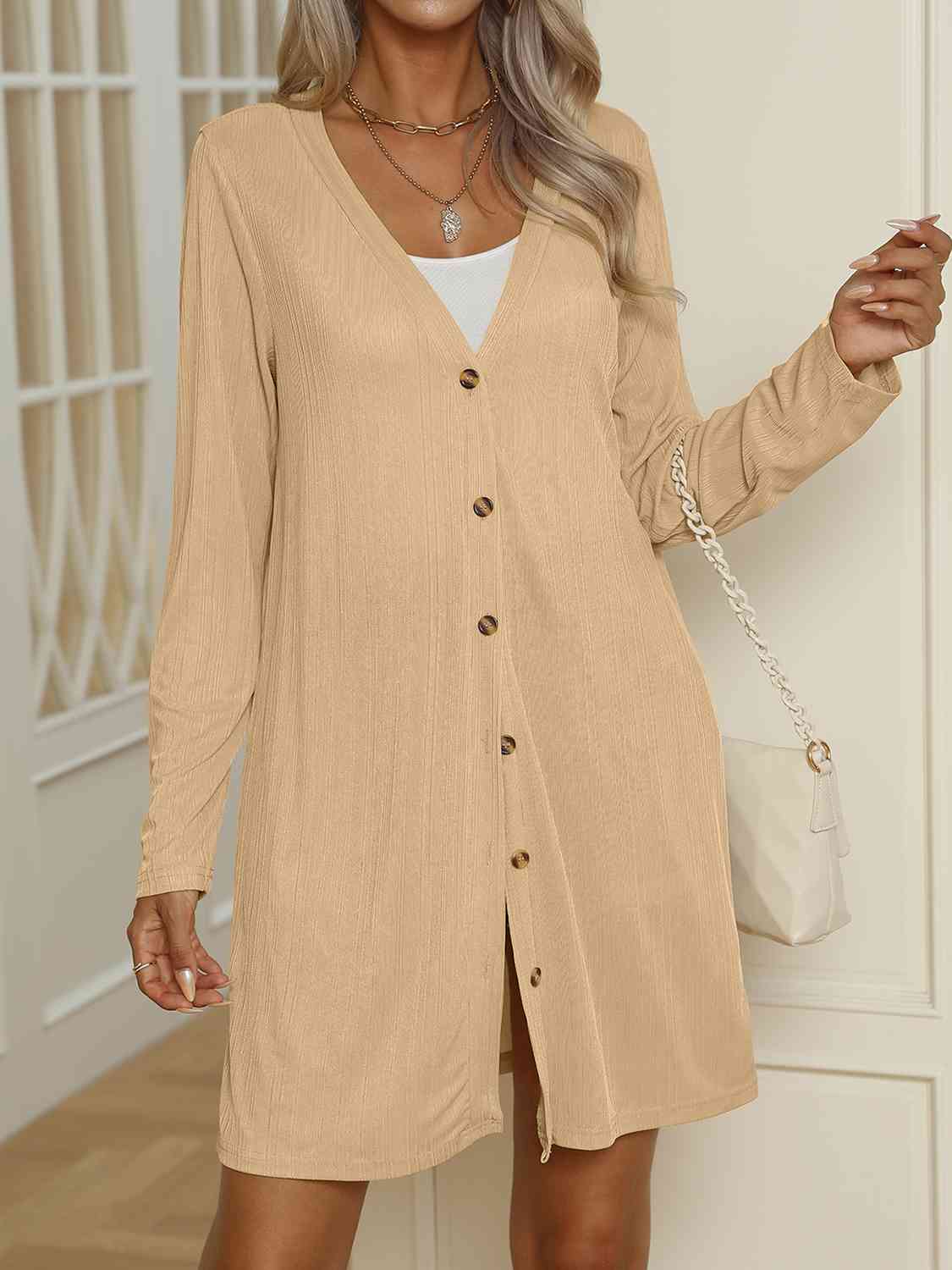 Heidi-Mode | V-Ausschnitt Knopf-Oben Langarm Cardigan - Image 9