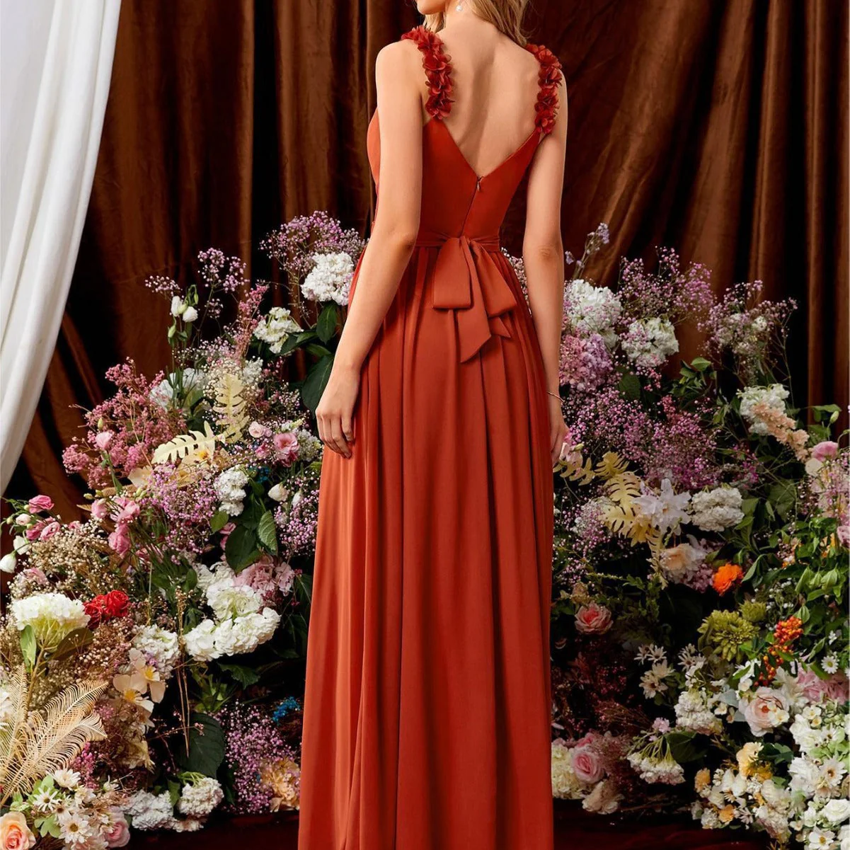Heidi-Mode | V-Ausschnitt Träger Abendkleid Spitze Plissierter Rückenlos Sexy Groß Schwingtanz Kleid Festkleid Brautjungfernkleid Sommer