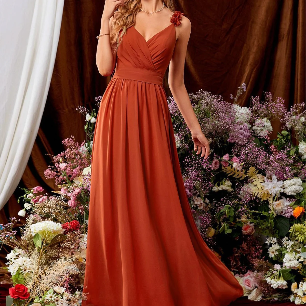 Heidi-Mode | V-Ausschnitt Träger Abendkleid Spitze Plissierter Rückenlos Sexy Groß Schwingtanz Kleid Festkleid Brautjungfernkleid Sommer - Image 2