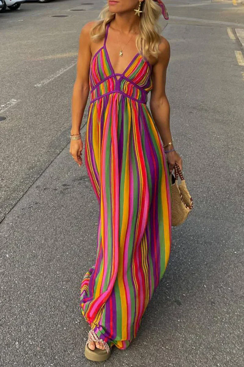 Heidi-Mode | V-Ausschnitt Kleid mit Kontraststreifen für Den Urlaub - Image 3