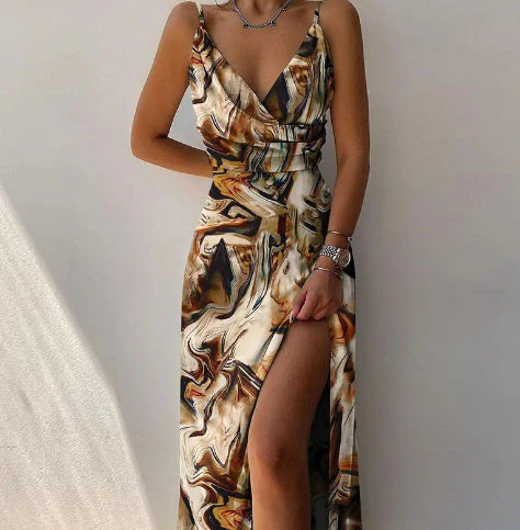 Heidi-Mode | V-Ausschnitt Midikleid mit Druck und Schlitz - Image 12