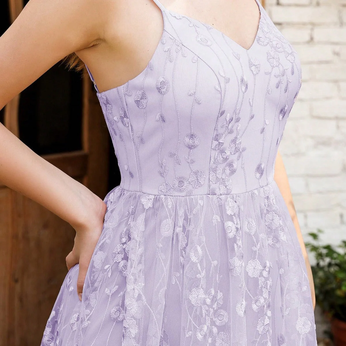 Heidi-Mode | V-Ausschnitt Träger Abendkleid Mesh Bestickter Rücken Freie Elegante Abendkleid Tanzkleid Festkleid Brautjungfernkleid - Image 3