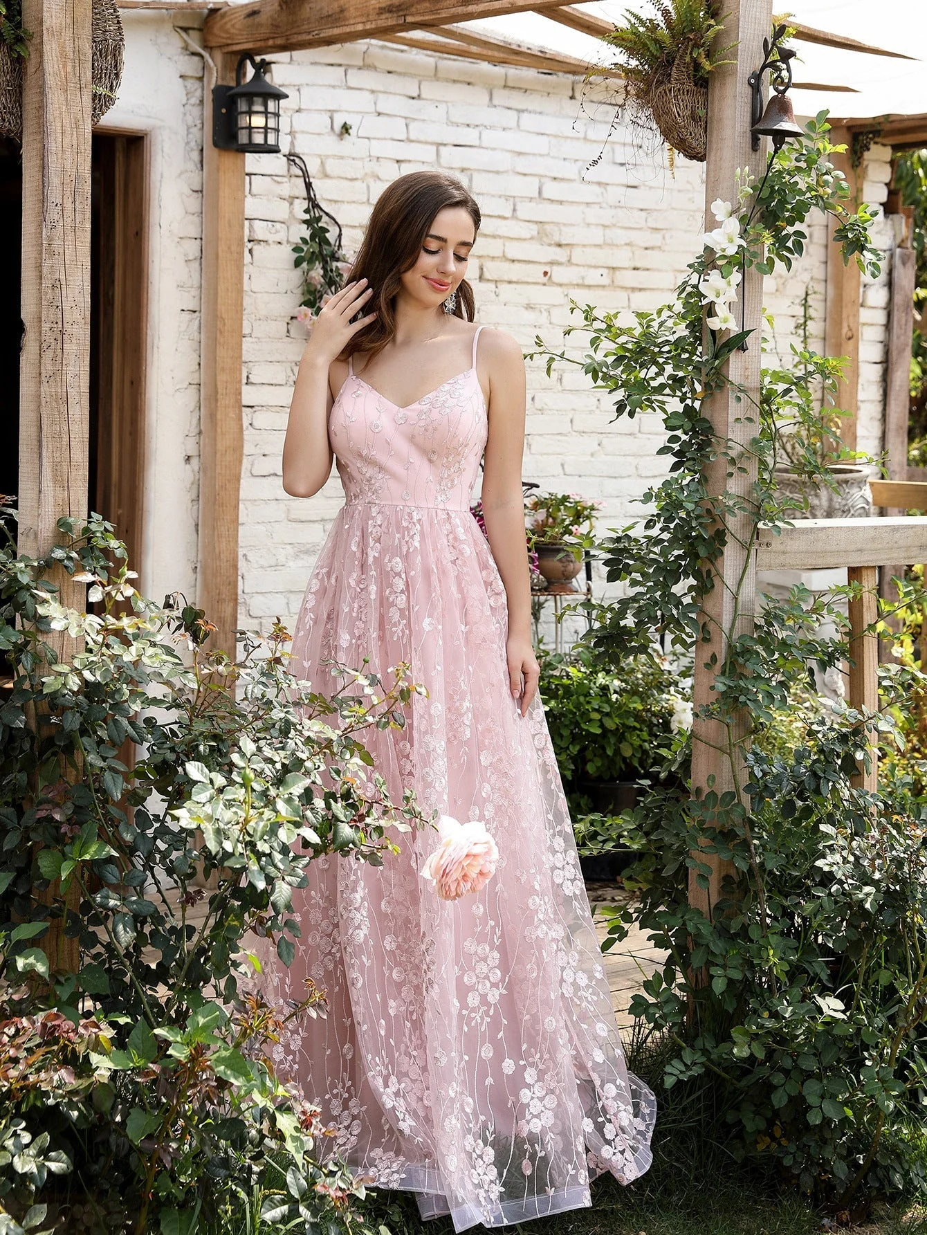 Heidi-Mode | V-Ausschnitt Träger Abendkleid Mesh Bestickter Rücken Freie Elegante Abendkleid Tanzkleid Festkleid Brautjungfernkleid - Image 6