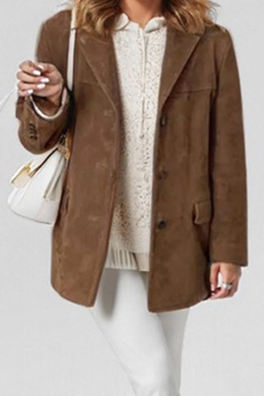 Heidi-Mode | Vintage Kaffee-Jacke mit Kapuzen-Taschen und Knöpfen - Image 2