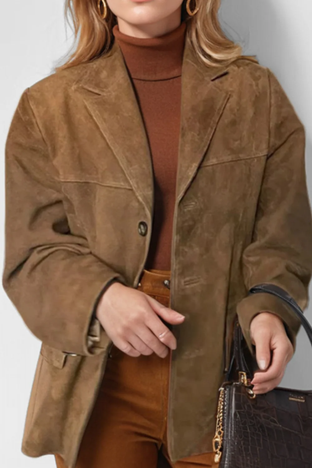 Heidi-Mode | Vintage Kaffee-Jacke mit Kapuzen-Taschen und Knöpfen - Image 3