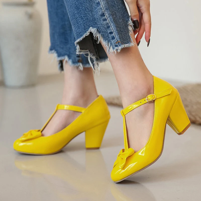 Heidi-Mode | Vintage Schuhe Damen Gelb Schleife