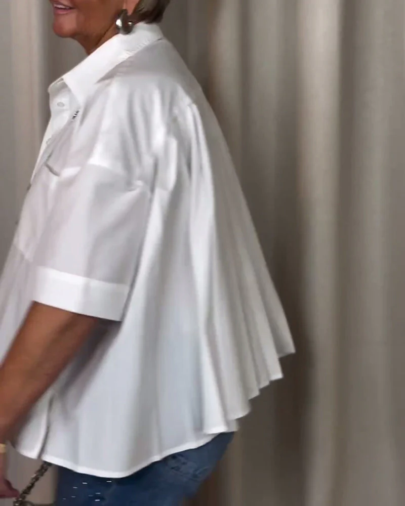 Heidi-Mode | Weiße Kurzärmelige Bluse mit Plissiertem Rücken - Image 4