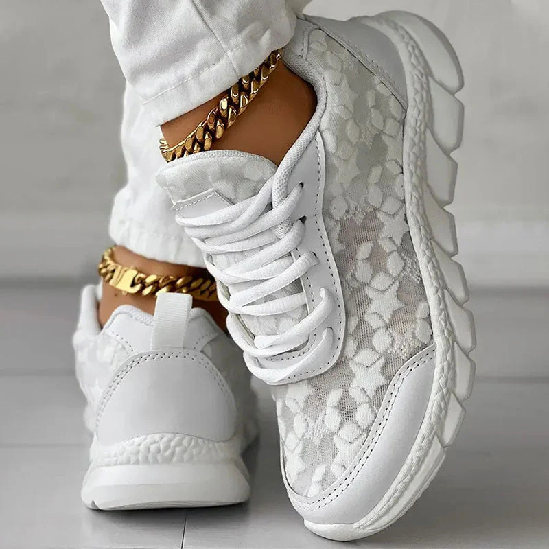 Heidi-Mode | Weiße Damensneaker - Weiße Bestickte Schuhe - Image 2