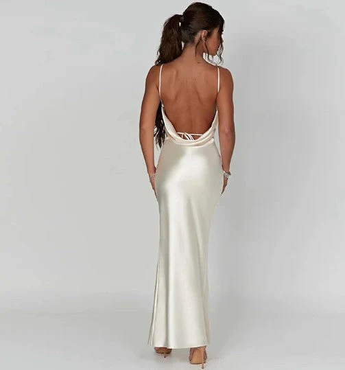 Heidi-Mode | Weißes Satin-Maxikleid mit Spaghettiträgern - Image 2