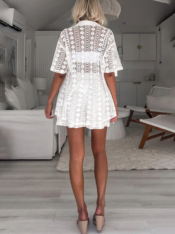 Heidi-Mode | Weißes Spitzenoberteil + Shorts Satz - Image 4