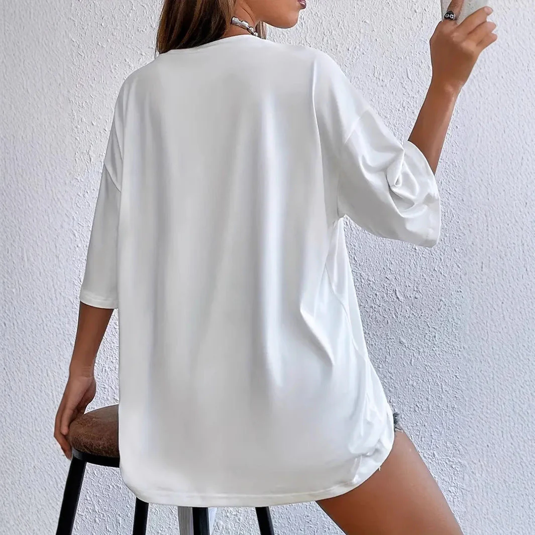Heidi-Mode | Weißes Lockeres Kurzarm Rundhals Polyester T-Shirt - Image 2