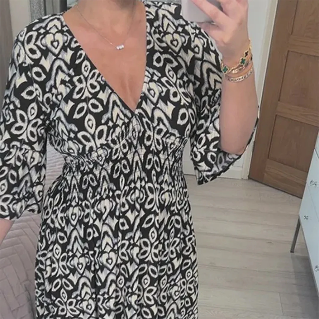 Heidi-Mode | Ungezwungenes V-Ausschnitt Maxikleid