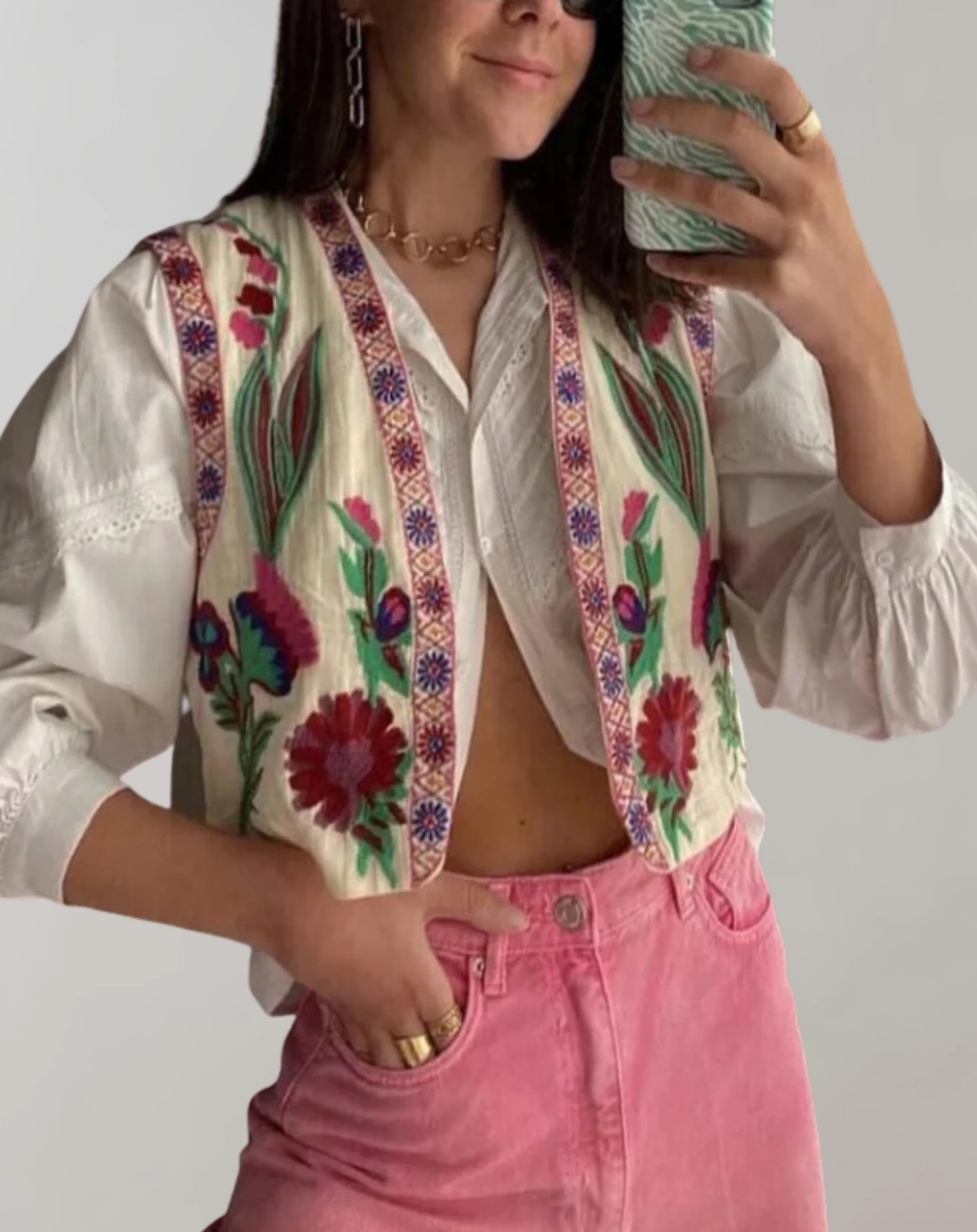 Heidi-Mode | Weste mit Blumenstickerei Jacken