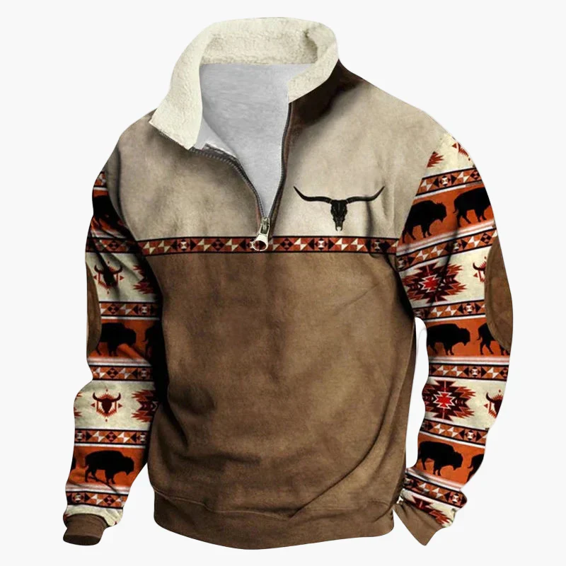 Heidi-Mode | Western Style Pullover mit Azteken-Muster und Longhorn-Motiv - Bequemer Freizeit-Sweater für Outdoor & Alltag - Image 12
