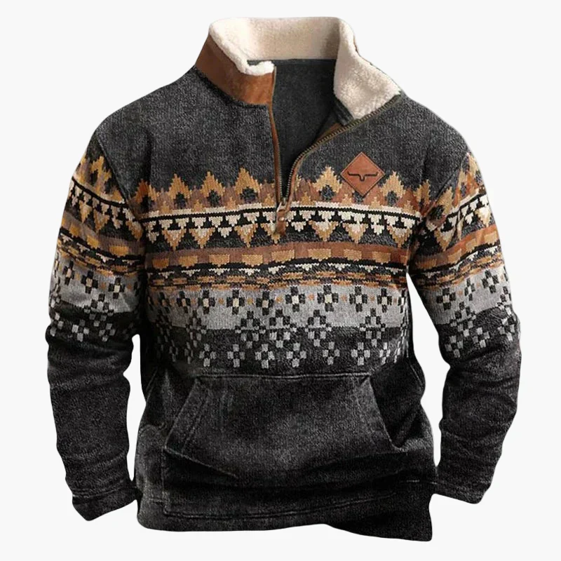 Heidi-Mode | Western Style Pullover mit Azteken-Muster und Longhorn-Motiv - Bequemer Freizeit-Sweater für Outdoor & Alltag - Image 3