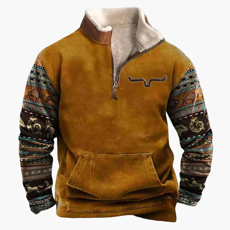 Heidi-Mode | Western Style Pullover mit Azteken-Muster und Longhorn-Motiv - Bequemer Freizeit-Sweater für Outdoor & Alltag - Image 5