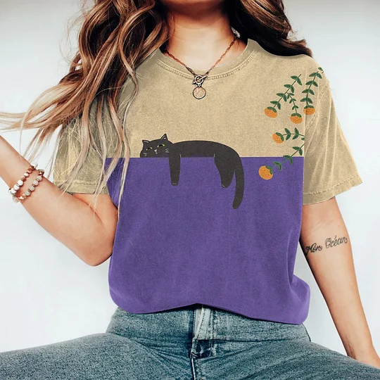 Heidi-Mode | Zweifarbige Katzen-Grafik-T-Shirt für Damen - Image 2