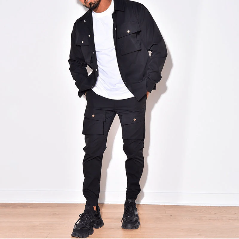 Heidi-Mode | Zweiteilig Herren Cargo Anzug Herren Cargo Hose & Hemd Trendy