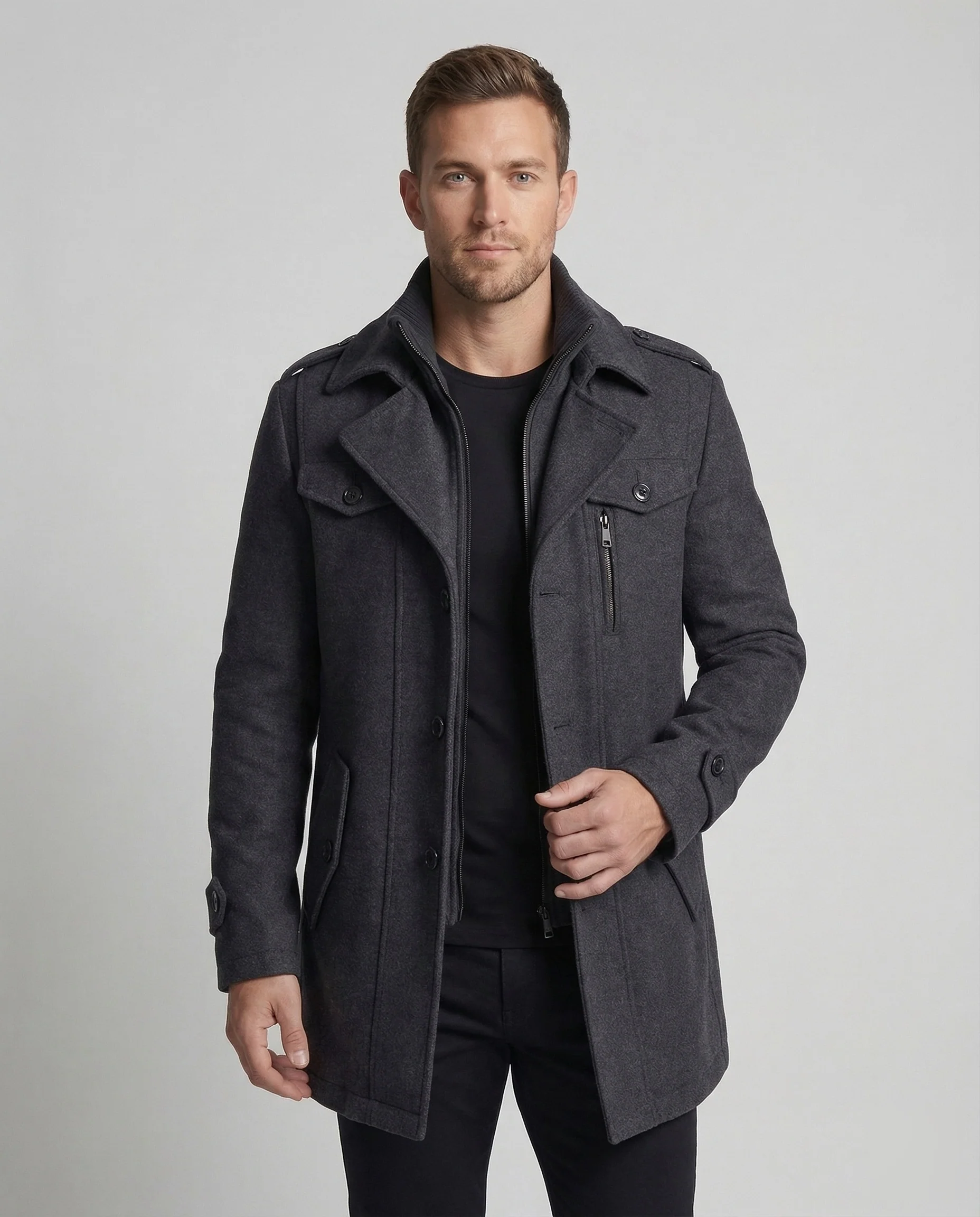 Herren Zweiteilige Wolljacke mit Kapuzenkragen & Lockere Passform | Heidi-Mode - Image 2