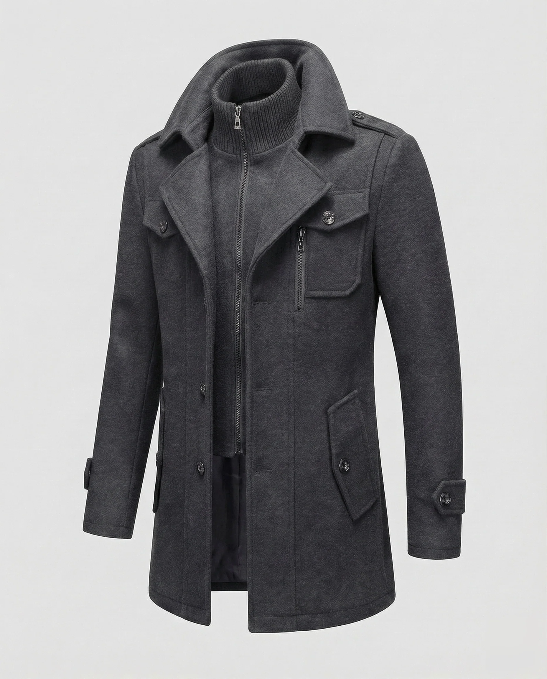 Herren Zweiteilige Wolljacke mit Kapuzenkragen & Lockere Passform | Heidi-Mode - Image 6
