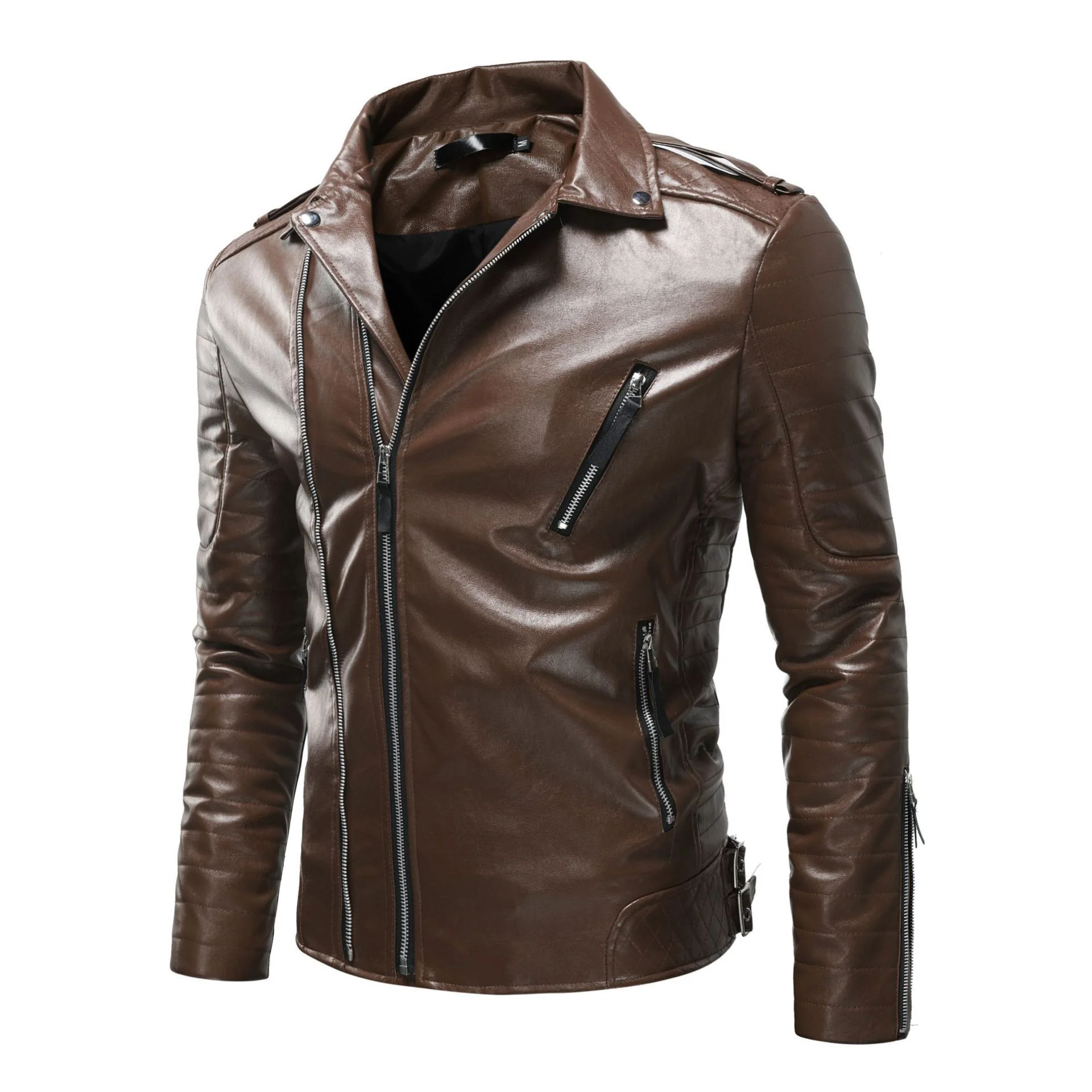 Herren Leder Bikerjacke mit Taschen - Image 4