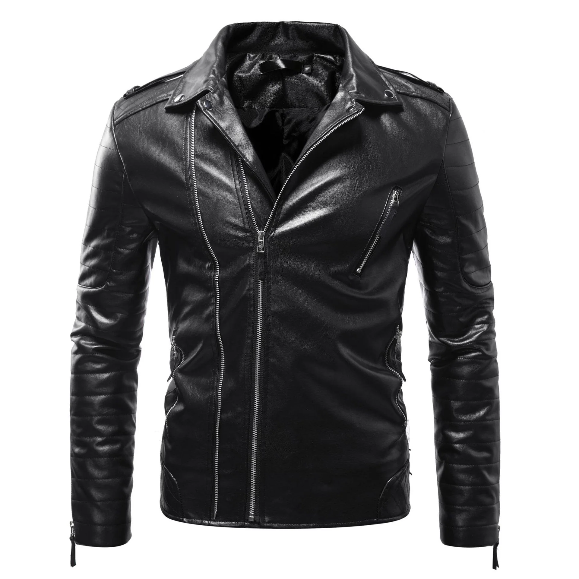 Herren Leder Bikerjacke mit Taschen - Image 7