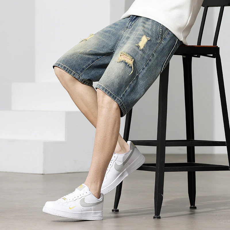 Herren Denim-Shorts mit Stylischem Destroyed-Effekt und Lässigem Schnitt Heidi-Mode
